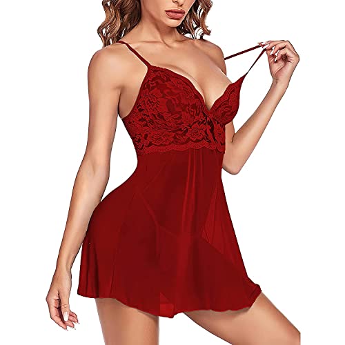 Image of XCUTE Lace Babydoll Lingerie for Honeymoon, Babydoll Night Wear for Women, Night Dresses for Women, Ladies Night Dress, Transparent Net Nighty for Sexy Women with G-Sting Panty