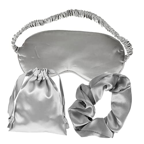 COOLHIYA スリープマスクセット sleeping mask sleep mask ソフトアイマスク シルク目隠し サテンの目 保管用の衣類バッグ スリーピングマスク アイパッチ Grey