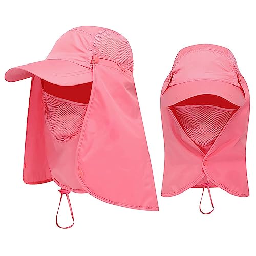 Generisch Atmungsaktive Sonnenhut - und Wandermütze mit Gesichts- und Halsabdeckung, 50+, Outdoor-Sportbekleidungszubehör Biene Sonnenhut (Watermelon Red, One Size)