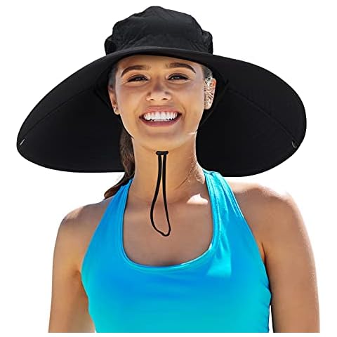 Leotruny Women Super Wide Brim Sun Hat UPF50+ Waterproof Bucket Hat for Fishing, Hiking, Camping, C04-black, One Size Cover