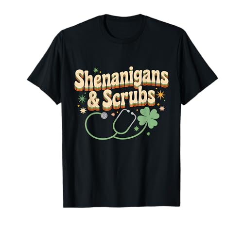 St patricks day shenanigans scrub groovy saint pattys nurse t-shirt