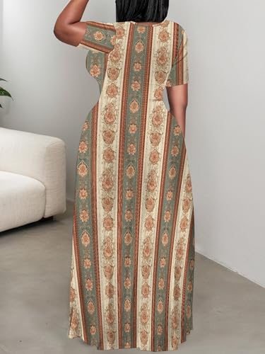 Image of PinkPatty Plus Size Maxi Dress for Curvy Women Crew Neck Long Sleeves Casual Dress Vacation Sundresses with Pockets