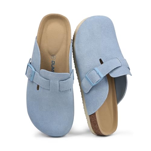 Dumalum Women's Suede Clog Leather Mules Arch Support Potato Shoes with Comfort Cork Footbed - Clogs for Women Men Unisex Antislip Slippers Sandals
