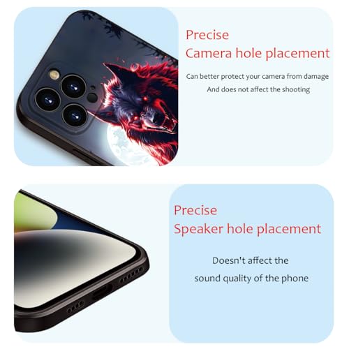 Printed with Wolf for iPhone 16 pro max case, Under The Full Moon, The Wolf King with Untamed Power and Radiating Red Eyes - Silicone Shockproof Case (A1-Wolfs-Animal)