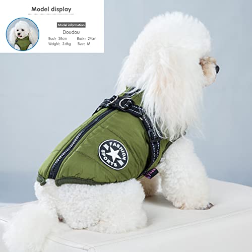 Ectkuee Wasserdichter Wintermantel mit Geschirr für Hunde, Jacke, Kostüm, warm, Kleidung, Welpen, Tierweste, reflektierend, winddicht, für kleine und mittelgroße Hunde (strapazierfähiger D-Ring)