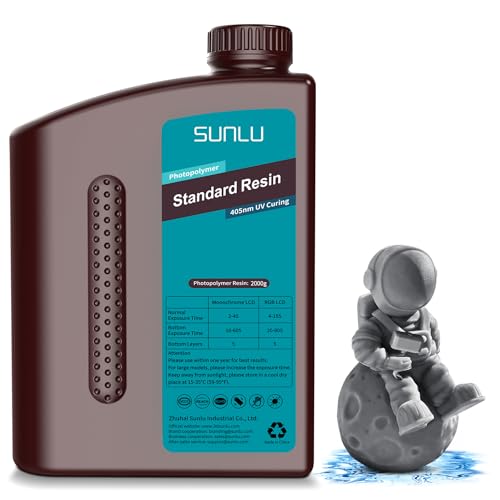 Image of SUNLU 3D Printer Resin 2kg, Fast Curing Standard 3D Resin for Most Resin 3D Printers, 395 to 405nm UV Curing 3D Printing Liquid Photopolymer Resin, Low Shrinkage and High Precision, 2000g, Dark Grey