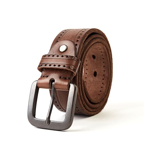 peacechaos Full Grain Leather Mens/Women Belt Heavy Duty Work Belt for Jeans 1.5 Wide 5 Holes adjustable length by hand