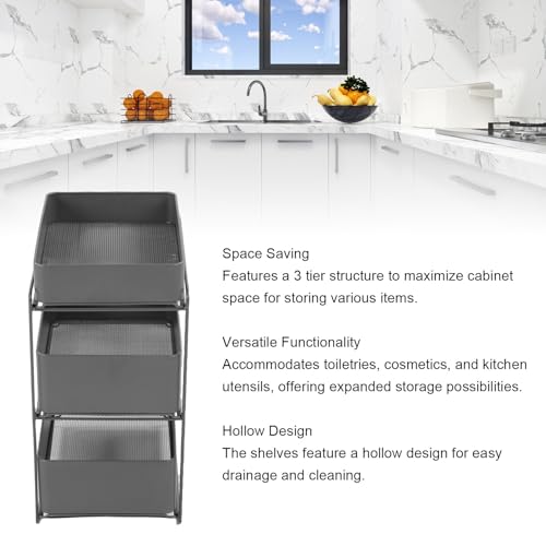 Sonew organizador de baño de acero de 3 niveles, para almacenamiento y organización bajo el fregadero, con estantes deslizantes, ajustable para gabinetes de 34.3 a 39.4 cm de ancho miniatura 5