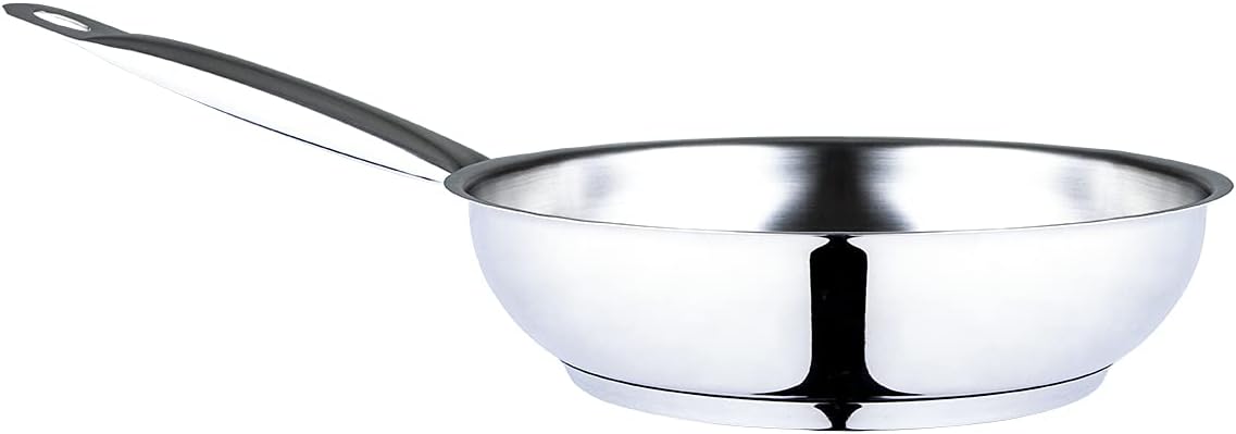 serenk Modernist Stainless Steel 7-8-9 Inch Steel Frying Pan, Large Cooking Pot with Lid for Soup, Stews, and Stock, Shiny, Professional Kitchen Essential (10in)