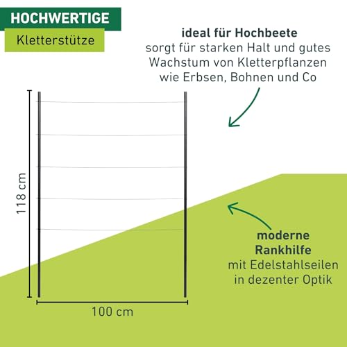 Windhager Edelstahlseil Rankhilfe, Komplett-Set, Metall, 100 x 118 cm, Rankgitter Garten, Pflanzenstütze, Kletterhilfe für Pflanzen, Rankgerüst, ideal für Hoch- + Gemüsebeete, witterungsbeständig
