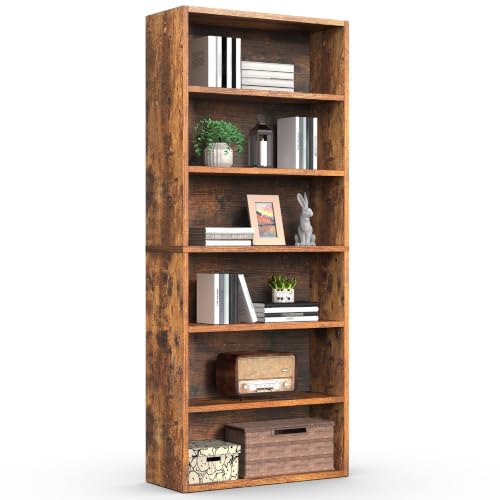 DUMOS 6-Tier Bookcase, 63 Inch Tall Open Bookshelf, Rustic Brown