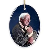 Bernie Sanders Ornament, Christmas Decoration Bernie Holding Cat (Oval)