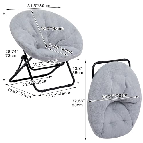 HollyHOME Klappbar Sessel Rund Klappsessel Wohnzimmer Ohrensessel Runder Loungesessel Mondsessel Relaxsessel Gemütlicher Lesesessel Schlafzimmer Plüsch, Grau