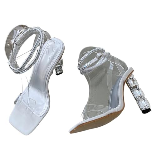 Sandales à talons hauts pour femmes avec bride cheville et bout ouvert en strass