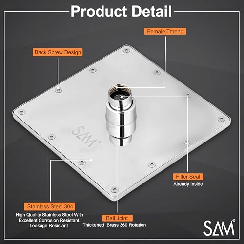 Image of SAM Shower Slim High Pressure Rainfall Showerhead Without Arm for bathroom (Rich Grade, 6 * 6)