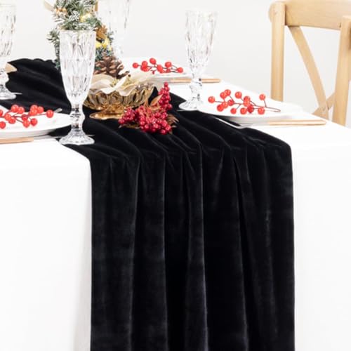 Image of MLMC Velvet Table Runner 10ft Luxury Velvet Fabric Elegant Table Decorations 20x120 Inches for Wedding Anniversary Romantic Dinner Holiday Kitchen and Dining Table Decor, 2 Pack, Black