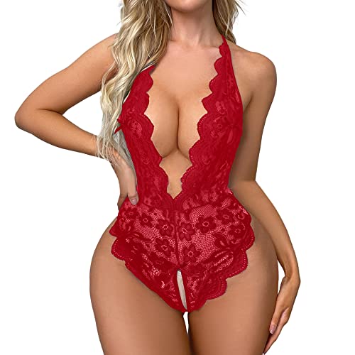 Generisch Traje de lencería de malla con estampado floral de una pieza ropa interior de encaje seductora ropa interior elegante conjunto de lencería, RD1., XL
