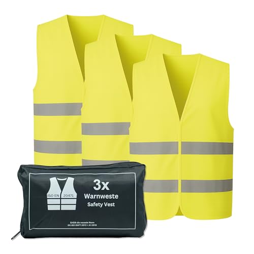 VZL Warnwesten Auto Set – TÜV geprüfte Warnweste EN ISO 20471 – Warnweste Auto – 2/3/5 Stück Warnwesten – für Auto, Motorrad, Fahrrad – Warnweste Kinder – Rettungsweste Kinder (5)