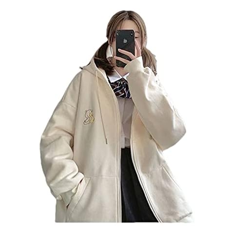 Esdlajks Kawaii Hoodie for Womens - Autumn Cute Hooded Sweater Women Coat Thin Embroidery Cardigan Zipper Loose (Color : Beige, Size : M) Cover