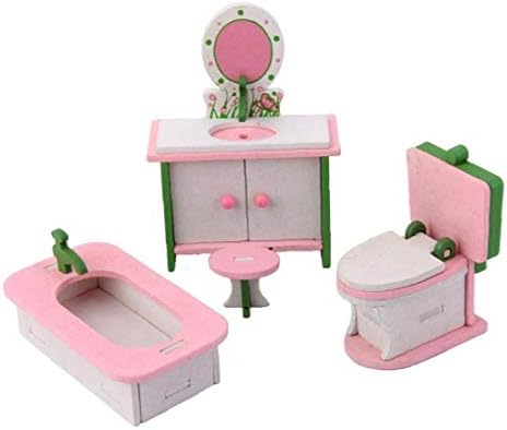 Doll House Miniature Wooden Furniture Bathroom Set Dollhouse Chair Dresser Bathtub Toilet for Decoration