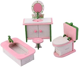 Doll House Miniature Wooden Furniture Bathroom Set Dollhouse Chair Dresser Bathtub Toilet for Decoration