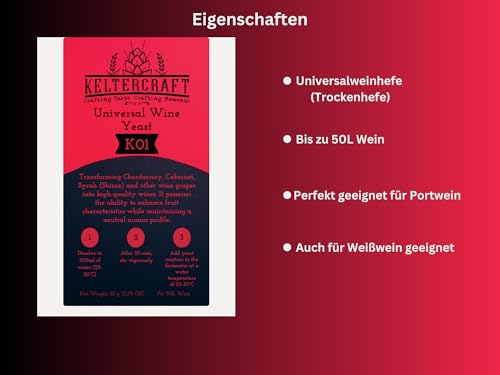 Keltercraft K01 Weinhefe [10g: Für 50L Portwein oder Weißwein] Trockenhefe Nährhefe Bordeaux | Mache deinen eigenen Wein!