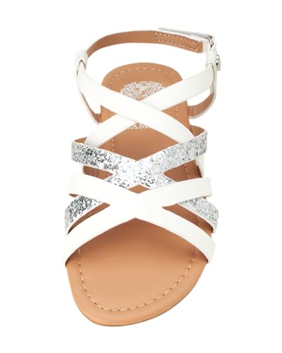 Vince Camuto Girls' Sandals - Open Toe Summer Strappy Flat Dress Shoes with Glitters and Secure Hook and Look Closure4
