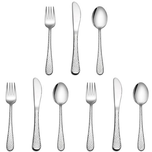 Kinderbesteck, HaWare 9-teiliges Edelstahl Kleinkind Besteck Set mit Hammergriff, Kinder Essbesteck inkl. 3 Kleine Messer/Löffel/Gabel, Ungiftig & Gesund, Hochglanzpoliert & Spülmaschinenfest