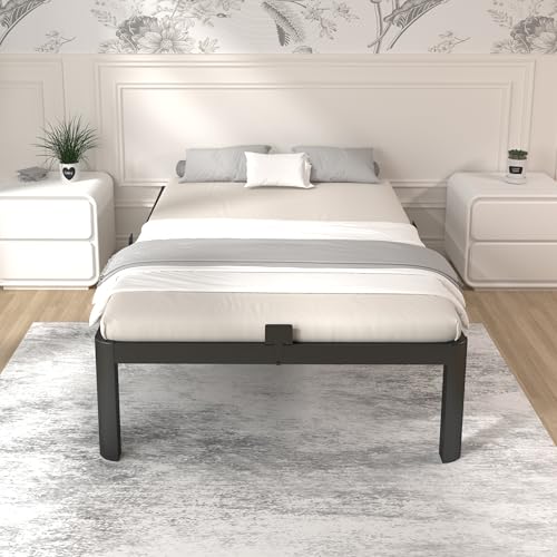 Image of ITIMIDI 14 Twin Bed Frames, Metal Platform Bed Frame Twin Size, Safety Design with Rounded Corner Legs and DIY Headboard Hole, Heavy Duty Steel Slats Support, No Box Spring Needed, Noise Free, Black