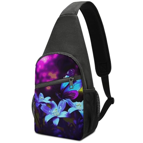 Bolso bandolera azul con diseño mariposas y flores miniatura 1