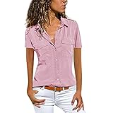 Damen Einfarbige Bluse Frauen Tailliert Shirt Women Basic Hemdbluse Elegantes Businesshemd Button Down Arbeitshemd Casual Für Sommer Büro Alltag Kurzarm Umlegekragen Geschmack Top