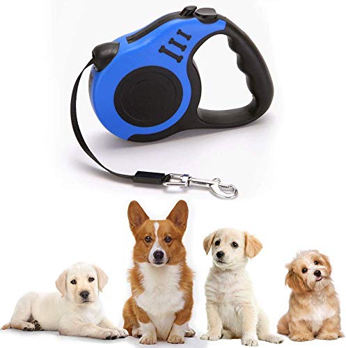 Alicedreamsky Retractable Dog Leash, Pet Walking Leash With Anti-Slip Handle, Strong Nylon Tape, Tangle-Free, One-Handed One Button Lock & Release, Suitable For Small Medium Dog Cat, 10 Ft, Blue #TOP3