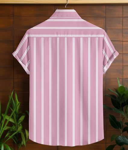 Image of Vertical Striped Short Sleeve Casual Shirt for Men, Stratchable 100% Spandex Material,Black and White
