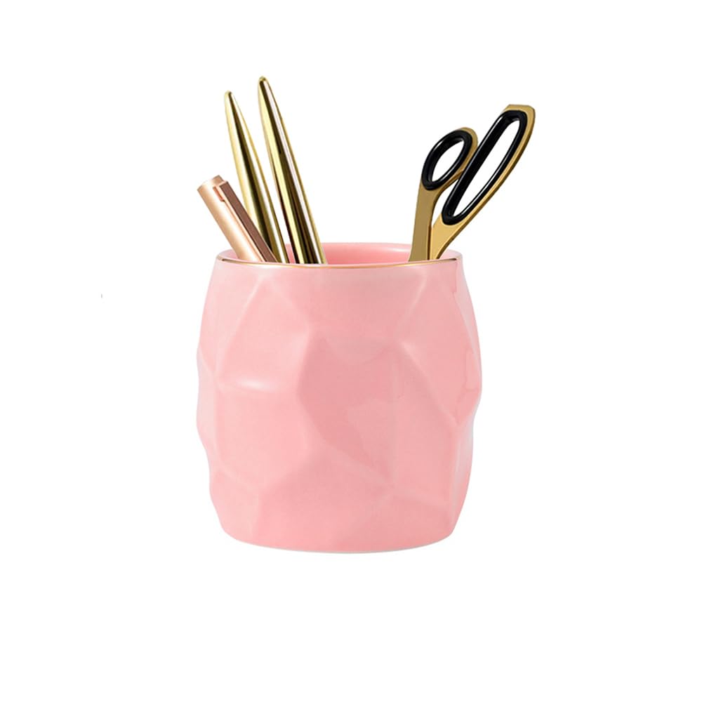 LOUIE SILNA Ceramics Desk Pencil Holder Irregular Glacier Modern Art Pencil Cup Organizer Makeup Brush Holder for Home and Office(Pink-9cm x 8cm) โ image 1