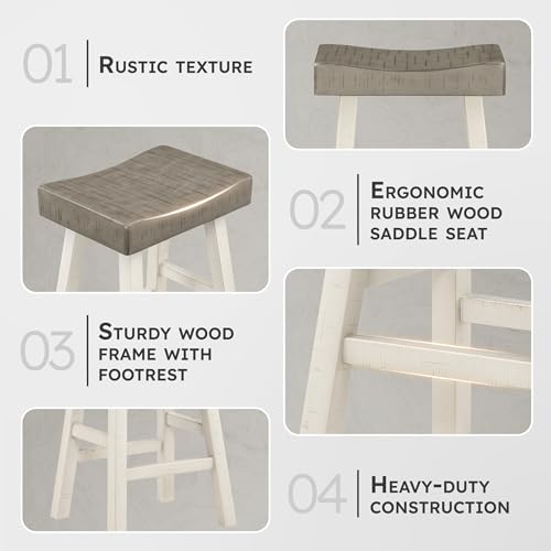 Lexicon Taburetes de Barra de Madera Maciza, Set de 2, Altura 30.5", Blanco/Café miniatura 2