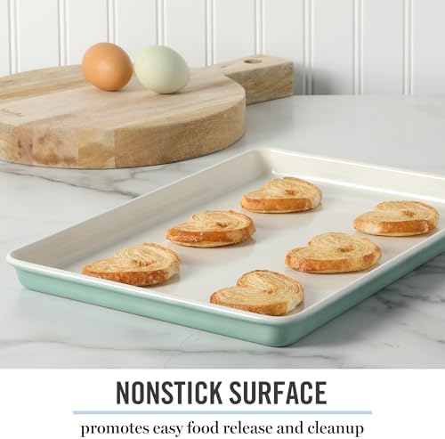 Martha Stewart Gallen 13 x 9 Inch Nonstick Carbon Steel Cookie Sheet - Teal Durable Baking Pan for Cookies, Brownies & Roasting - Thumbnail 2