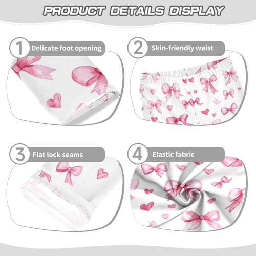 Wusikd Watercolor Pink Bows Girls' Leggings Toddler Doodles Hearts Kids Yoga Pants Dance Active Tights 4T3