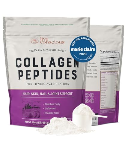 Image of Live Conscious Collagen Peptides Powder - Hair, Skin, Nail, and Joint Support - Type I & III Collagen - Naturally-Sourced Hydrolyzed Protein - 16oz (2-Pack)