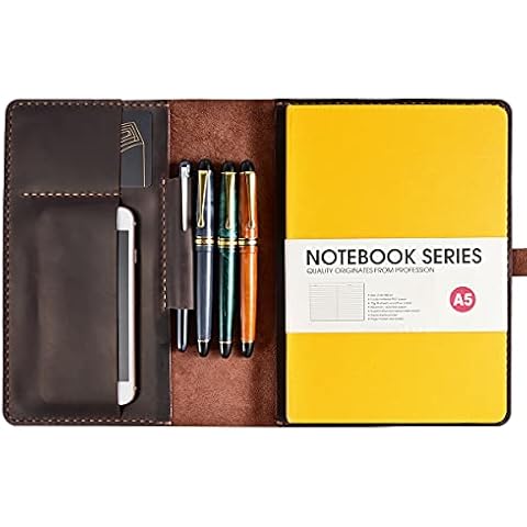 wowlomo] Premium Leather A5 Writing Pad - Refillable Notebook Cover, Handmade Vintage Leather Notepad Holder, Notebook Portfolio Organizer for 5x8 Notebooks Men|Women|Planner|Gift Cover