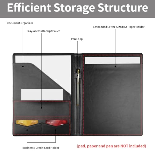 Image of Professional Padfolio Portfolio Binder, Faux Leather, Black