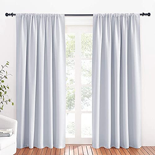 RYB HOME Large Curtains for Living Room 84 inches Length, Blackout Privacy Room Divider Curtains for Doorway Closet Basement Patio Door Bay Window, W 70 x L 84, Grayish White, 2 Panels