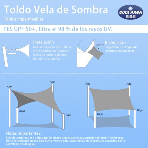 Toldo vela de sombra resistente a la intemperie y rayos UV crema 5