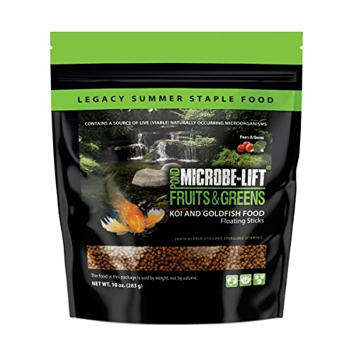 MICROBE-LIFT Fruits and Greens Floating Fish Food Sticks for Ponds, Water Gardens, and Fountains, Safe for Live Goldfish and Koi, 10 Ounces