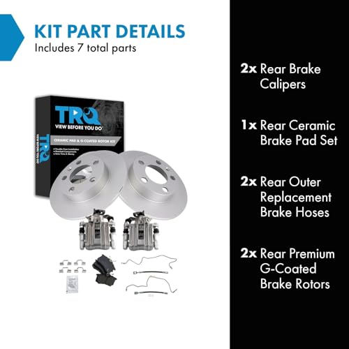 Image of TRQ Rear Brake Pad and Rotor Set Ceramic Coated Rotors Calipers Compatible with 2007-2010 Volkswagen Beetle 1999 Golf