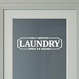 Laundry Room Decal, Laundry Decal Vinyl Wall Decal, Washer Dryer Room Door Vinyl Sign, White Laundry Open 24 Hours Vinyl Decal, Waterproof Laundry Shop Wall Décor, 18x5"