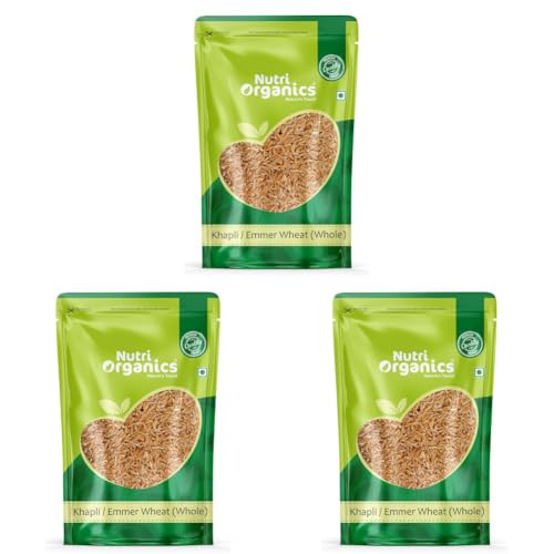 Image of NutriOrganics Pure Whole Khapli Emmer Wheat - 2 Kg | High Fibre & Easy to Digest | Whole Grain for Weight Management | Natural & Unpolished Emmer (Pack of 3)