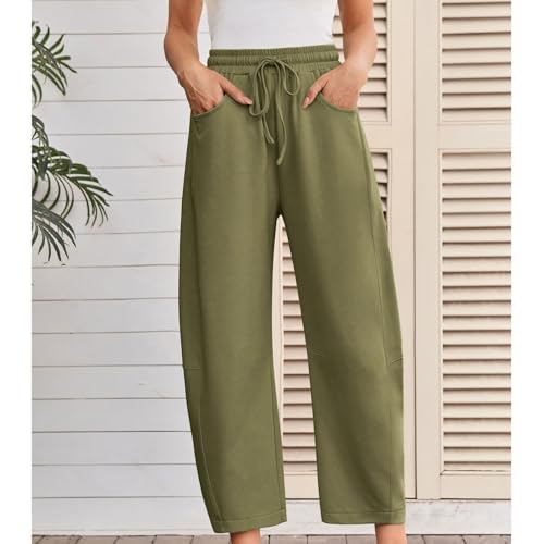 Womens Barrel Sweatpants Drawstring Wide Leg Pants Casual Baggy Elastic Waisted Trousers Pants with Pockets3