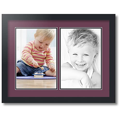 ArtToFrames Collage Photo Frame Double Mat with 2 - 8x12 Openings and Satin Black Frame