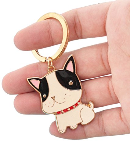Preisvergleich Produktbild Lumanuby 1x Weiß Bulldogge Schlüsselbund Unisex Legierung Schlüsselbund mit Glasur für Schlüssel von Haus, Zugangskarte von Wohnung, Geschenk für Hundliebhaber 8.4 * 3.5cm, Schlüsselanhänger Serie