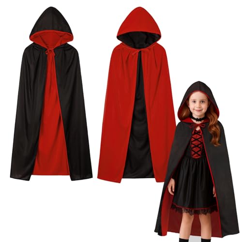 Winwild Vampir Umhang mit Kapuze,3-12 Jahre Unisex Vampir Kostüm Kinder,Beidseitig Halloween Umhang Mädchen Jungen 90cm 120cm,Gothic Dracula Vampire Cape Mantel für Halloween & Fasching & Karneval